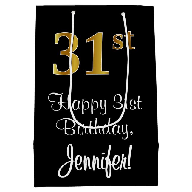 Luxurious, Elegant, Faux Gold Look 31st Birthday Medium Gift Bag (Back)