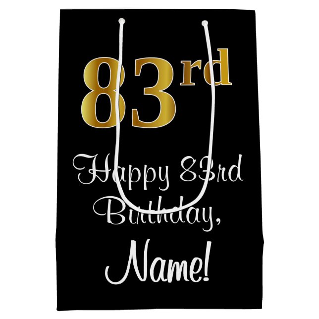 Luxurious, Elegant, Faux Gold Look 83rd Birthday Medium Gift Bag (Back)