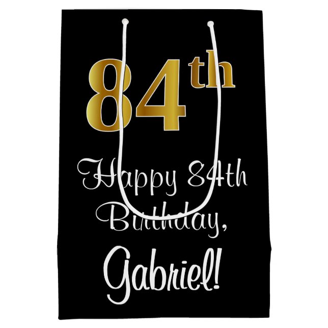 Luxurious, Elegant, Faux Gold Look 84th Birthday Medium Gift Bag (Back)