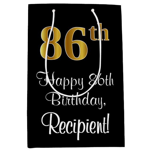 Luxurious, Elegant, Faux Gold Look 86th Birthday Medium Gift Bag (Front)