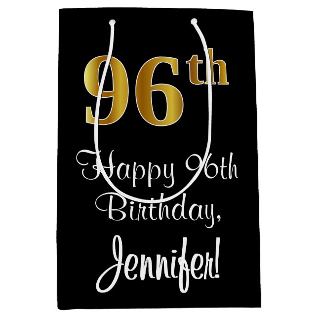 Luxurious, Elegant, Faux Gold Look 96th Birthday Medium Gift Bag (Front)