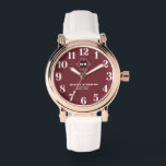 Luxurious Elegant Floral Monogram burgundy  Watch<br><div class="desc">Elegant Floral Monogram burgundy background Add a touch of timeless elegance with this stunning women’s watch, featuring a white background, red numbers, and a delicate floral monogram. Designed for those who appreciate sophisticated and feminine accessories, this custom monogrammed name wristwatch is the perfect blend of style and sentiment. Perfect for...</div>