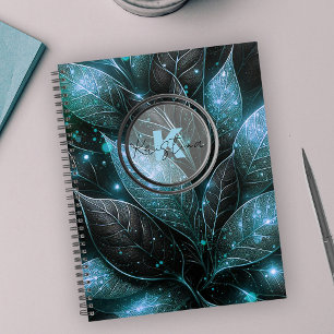 Luxurious Elegant Teal Black Glowing Foliage Planner