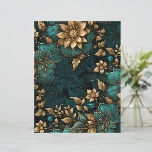 Luxurious & Elegant Teal Gold Marble Floral Paper