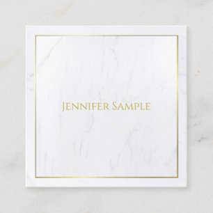 Luxurious Elegant White Marble Gold Text Modern Square Business Card