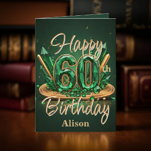 Luxurious Emerald Green and Gold 60th Birthday Card