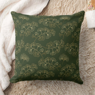 Luxurious Emerald Green Gold Botanical Leaf Cushion