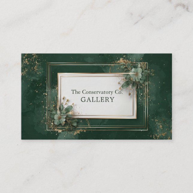 Luxurious Emerald Green & Gold Foil Botanical Business Card (Front)