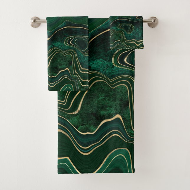 LUXURIOUS EMERALD GREEN MARBLE BATHROOM TOWEL SET (Insitu)