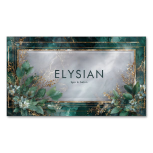 Luxurious Emerald Green Marble & Botanical Gold Magnetic Business Card