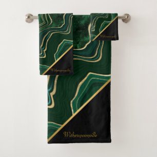 LUXURIOUS EMERALD GREEN MARBLE GOLD 2 CUSTOM  BATH TOWEL SET