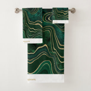 LUXURIOUS EMERALD GREEN MARBLE WHITE TOWEL SET