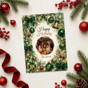 Luxurious Emerald Holiday Family Portrait Card