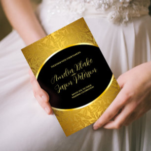 Luxurious Engraved Gold Leaves Pattern Wedding Invitation