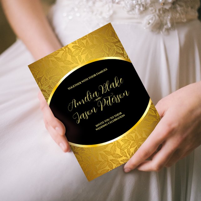 Luxurious Engraved Gold Leaves Pattern Wedding Invitation (Creator Uploaded)