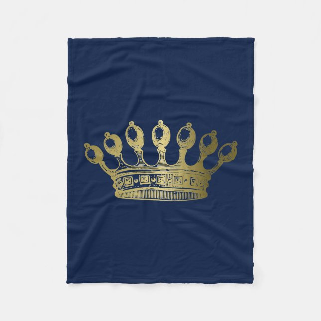 Luxurious Esoteric Gold Crown Navy Fleece Blanket (Front)
