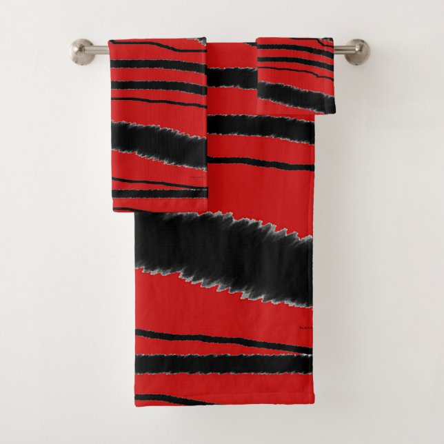 LUXURIOUS EXOTIC RED ZEBRA ANIMAL PRINT BATH TOWEL SET (Insitu)