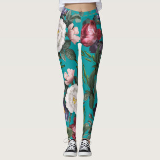 Luxurious fashionable summer garden trendy blue    leggings