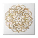 Luxurious Faux Gold Glitter Boho Mandala White Ceramic Tile<br><div class="desc">Beautiful Luxurious Boho Bohemian Faux Gold Glitter Mandala on a white background ceramic tile. Please note that the glitter and gold are flat colour design,  so this is yellow and brown colour print,  not an actual gold foil or glitter.</div>