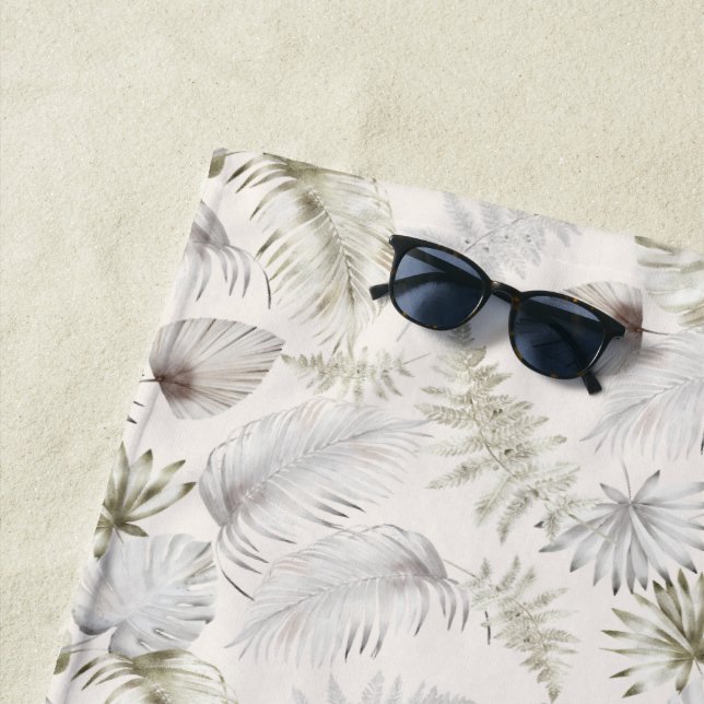 Luxurious Faux Gold Tropical Foliage Monogram Beach Towel (In Situ)