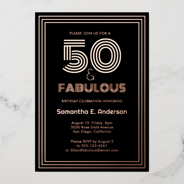 Luxurious Fifty and Fabulous Retro 50th Birthday (Front)