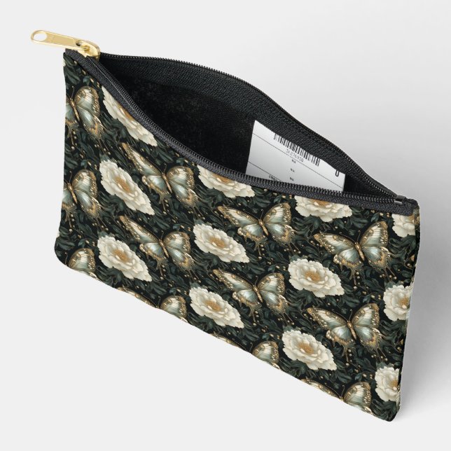 Luxurious Floral & Butterfly Seamless Pattern Accessory Pouch (Open)