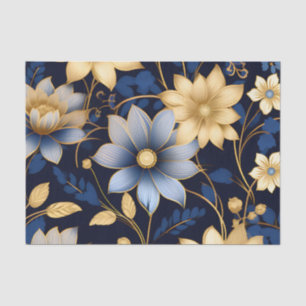 Luxurious Floral Pattern Blue and Gold Tissue Paper
