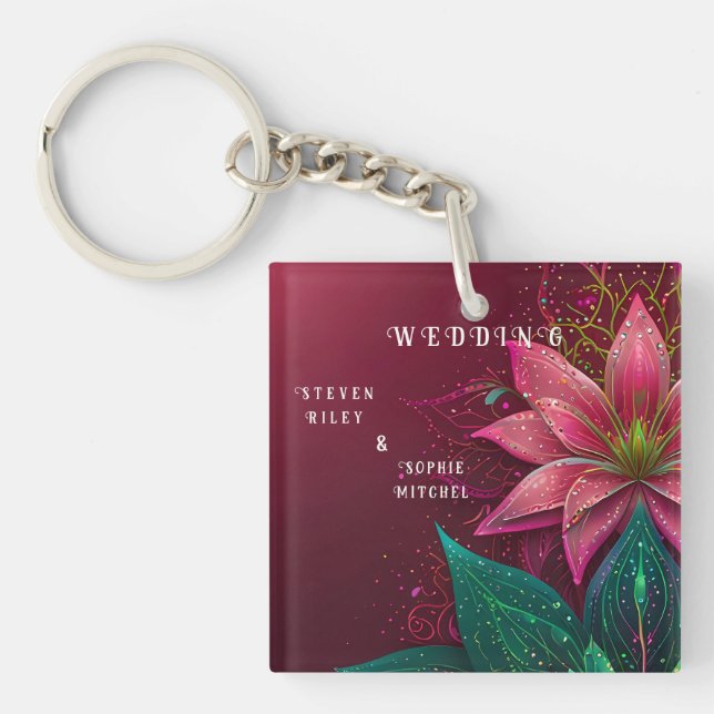 Luxurious Floral Wedding Invitation Suite Key Ring (Front)