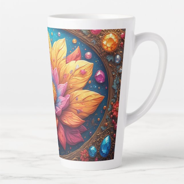 Luxurious Flower With Ornate Frame Latte Mug (Right)