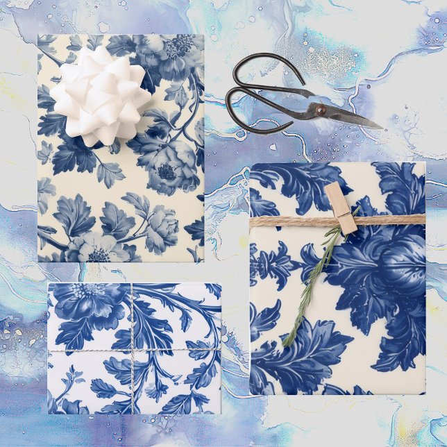 Luxurious French Toile Dreamy Blue Engraved Floral Wrapping Paper Sheet (Luxurious French Toile Dreamy Blue Engraved Floral Wrapping Paper Sheets)