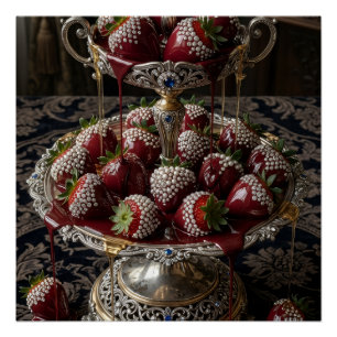 Luxurious Fresh Strawberry Bowl Still Life Art Fle Poster