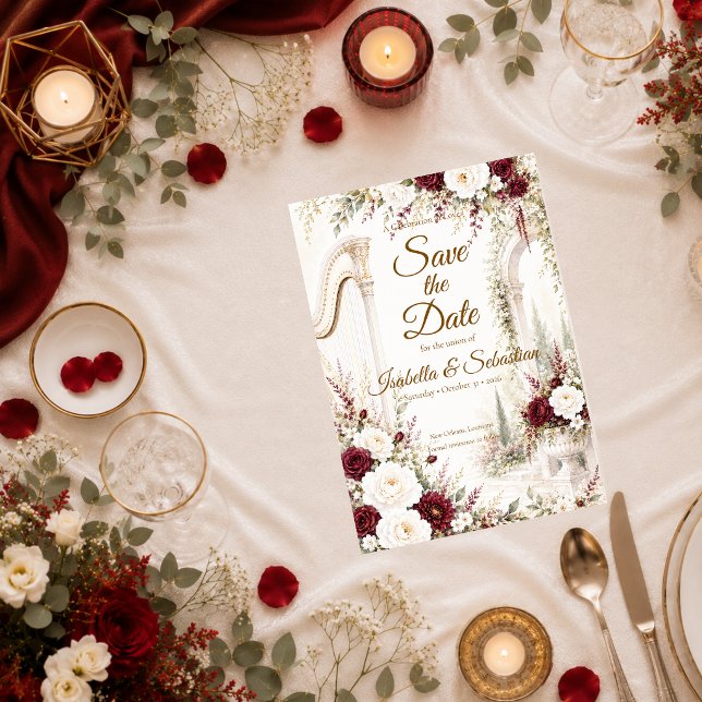 Luxurious Garden Harp Romance Wedding Save The Date (Creator Uploaded)