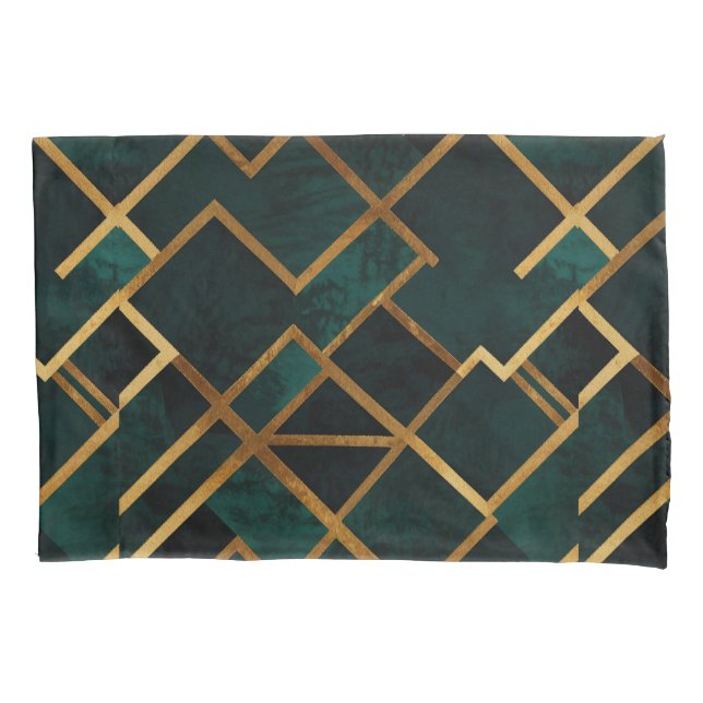 Luxurious Geometric Gold and Emerald Pillowcase (Front)