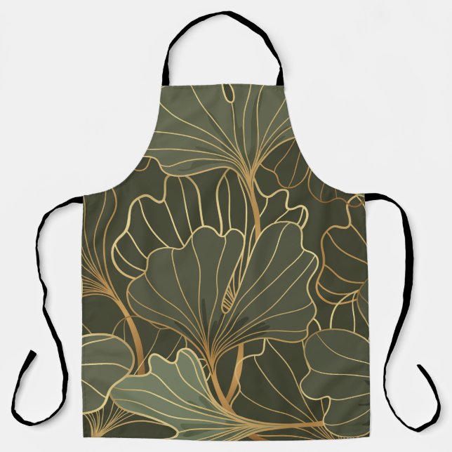 Luxurious Ginkgo Gold Line Art Apron (Front)