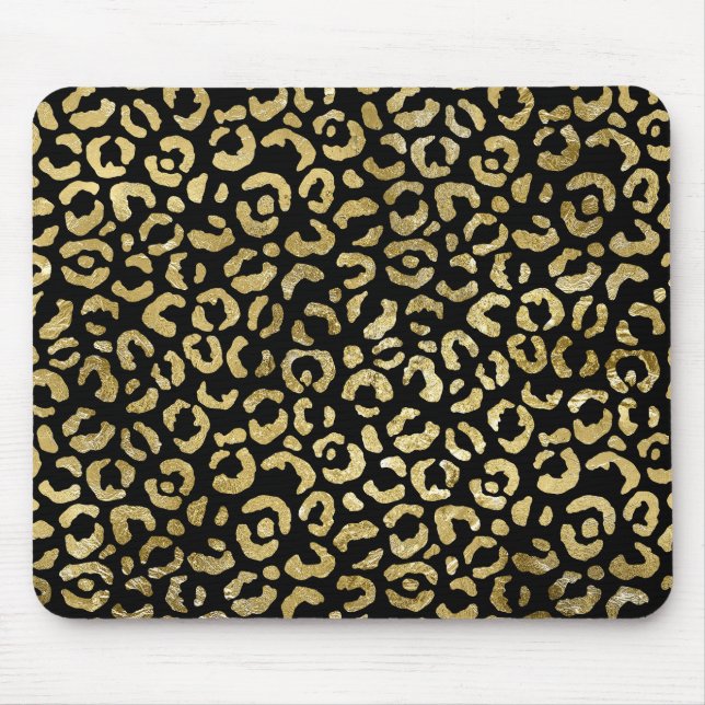 Luxurious Glam Gold Black Leopard Print Mouse Pad (Front)