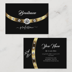 Luxurious Gold and Black Monogram Faux Rhinestones Business Card