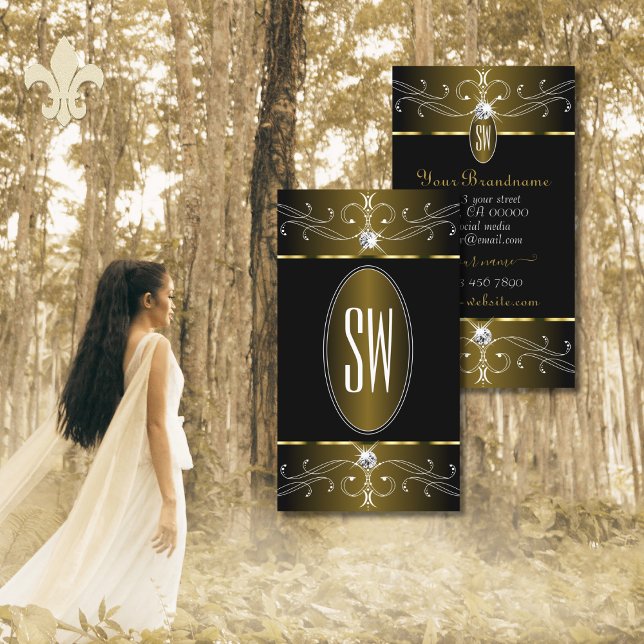 Luxurious Gold and Black Ornate Ornaments Initials Business Card (Creator Uploaded)