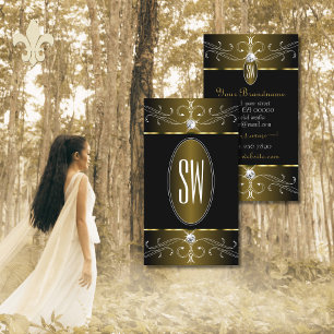 Luxurious Gold and Black Ornate Ornaments Initials Business Card