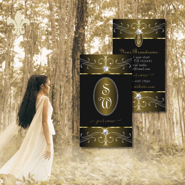 Luxurious Gold and Black Ornate Ornaments Monogram Business Card (Creator Uploaded)