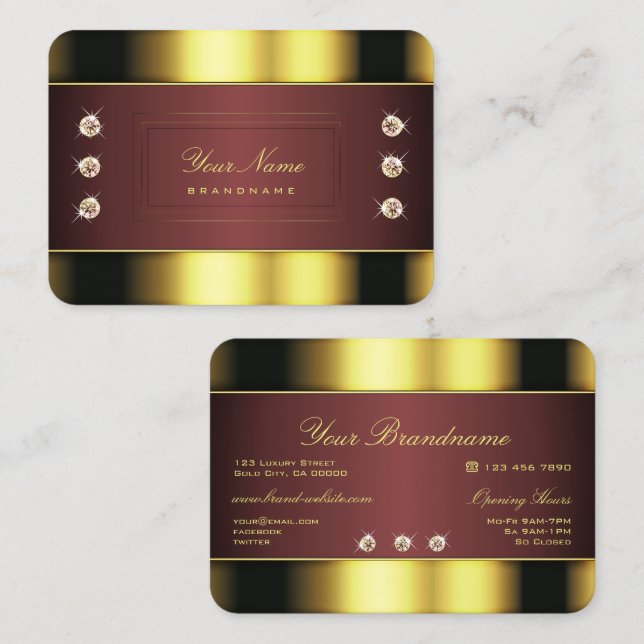 Luxurious Gold and Burgundy with Faux Rhinestones  Business Card (Front/Back)