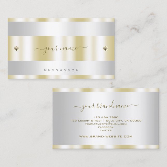 Luxurious Gold and Silver with Cute Tiny Diamonds Business Card (Front/Back)
