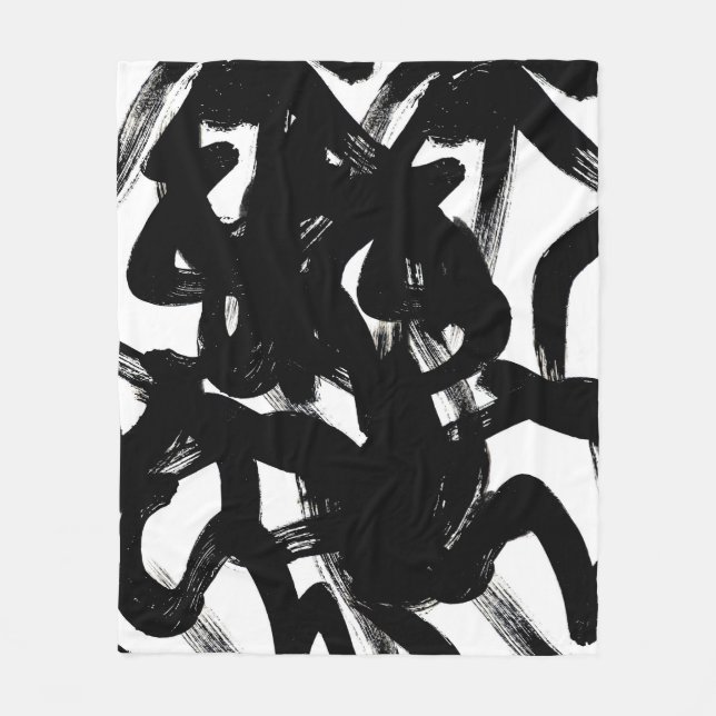 Luxurious Gold Art: Abstract Black Stroke. Fleece Blanket (Front)