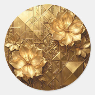Luxurious Gold Art Deco Floral Embossed Pattern Classic Round Sticker