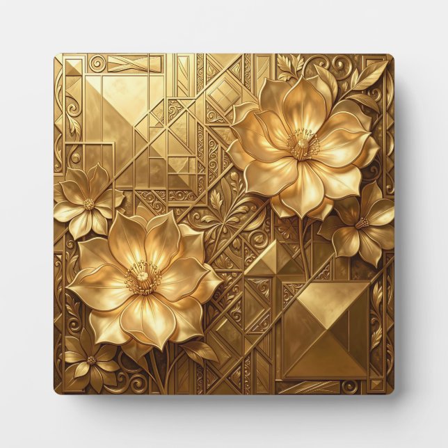 Luxurious Gold Art Deco Floral Embossed Pattern Plaque (Front)