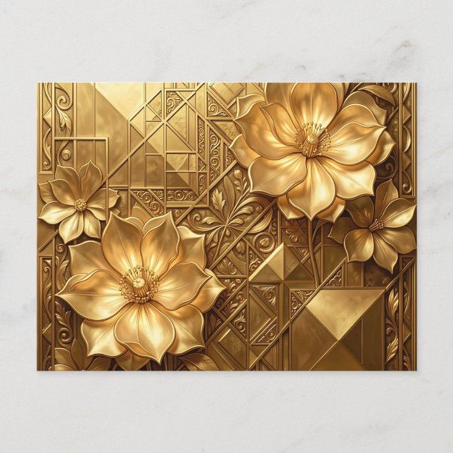 Luxurious Gold Art Deco Floral Embossed Pattern Postcard (Front)