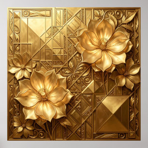 Luxurious Gold Art Deco Floral Embossed Pattern Poster