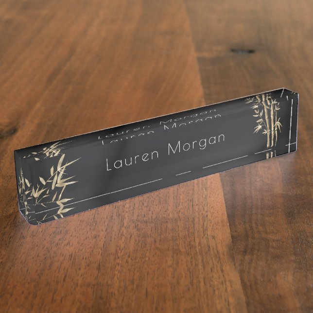 Luxurious Gold Bamboo Monogram Desk Nameplate (Side)