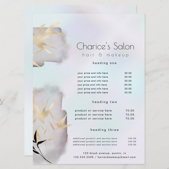 Luxurious Gold Bamboo Salon Price Card (Front/Back)