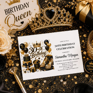 Luxurious Gold Black Glitter 30th Birthday Invite