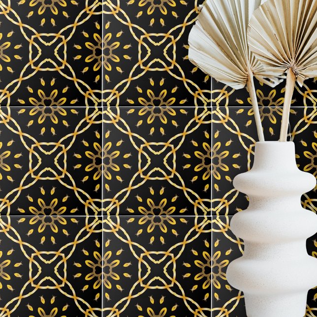 Luxurious Gold Black Moroccan Arabesque Pattern Ceramic Tile (Creator Uploaded)